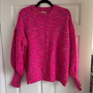 Main Strip Fuchsia Knit Sweater with Multicolor Speckles